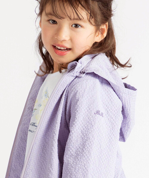 ブルゾン アウター 「撥水加工」サッカーチェックフード付きペプラムブルゾン(90~150cm) キッズ 子供服 女の子の画像