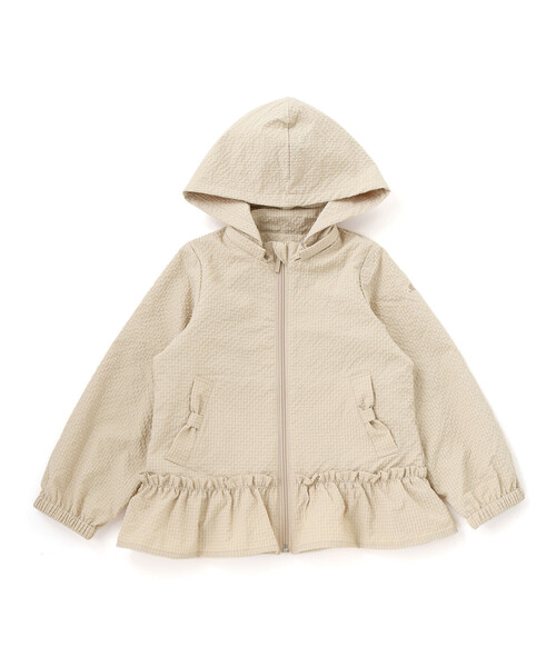 ブルゾン アウター 「撥水加工」サッカーチェックフード付きペプラムブルゾン(90~150cm) キッズ 子供服 女の子の画像
