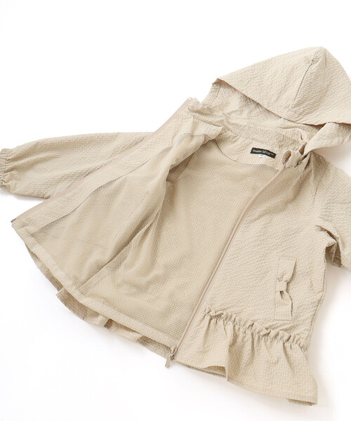 ブルゾン アウター 「撥水加工」サッカーチェックフード付きペプラムブルゾン(90~150cm) キッズ 子供服 女の子の画像