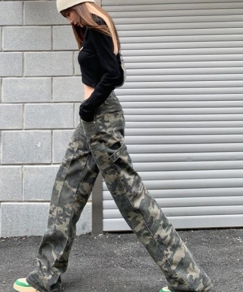 「a lot of love」 デニムパンツ L カーキ レディース_画像4