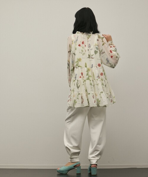 ブラウス シャツ ボタニカルプリントチュニックトップ レディースの画像