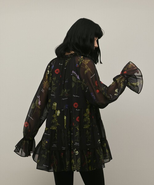 ブラウス シャツ ボタニカルプリントチュニックトップ レディースの画像