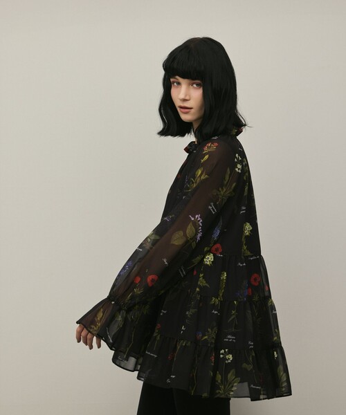 ブラウス シャツ ボタニカルプリントチュニックトップ レディースの画像