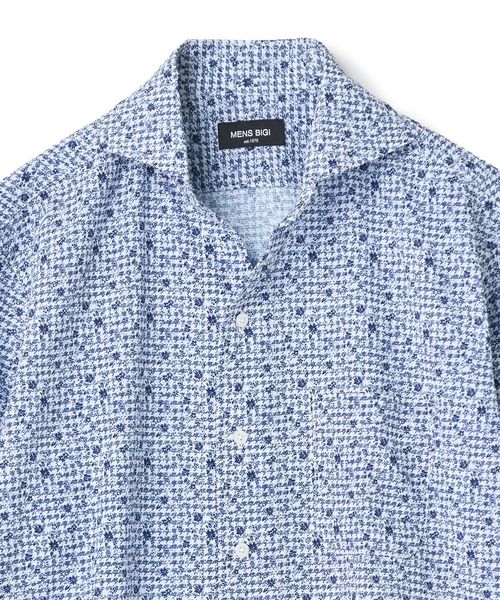 MEN'S BIGI（メンズビギ） 七分袖 シャツ 千鳥格子xフラワープリント七