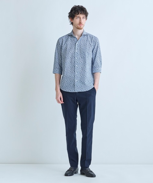 MEN'S BIGI（メンズビギ） シャツ 千鳥格子xフラワープリント七分袖