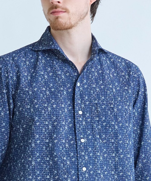 MEN'S BIGI（メンズビギ） シャツ 千鳥格子xフラワープリント七分袖