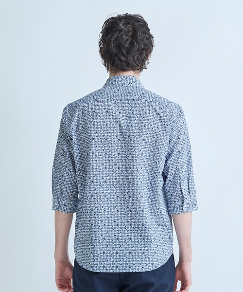 MEN'S BIGI（メンズビギ） 七分袖 シャツ 千鳥格子xフラワープリント七