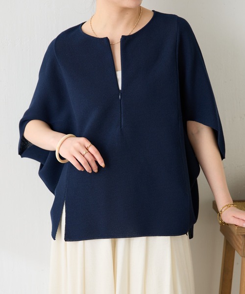 tシャツ 体型カバー/夏大活躍/スキッパーにもなる変形ドルマンシアーニット/WEB限定カラー展開 レディースの画像