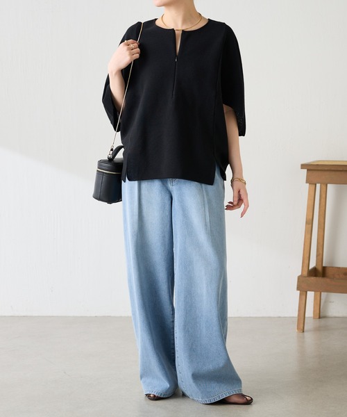tシャツ 体型カバー/夏大活躍/スキッパーにもなる変形ドルマンシアーニット/WEB限定カラー展開 レディースの画像