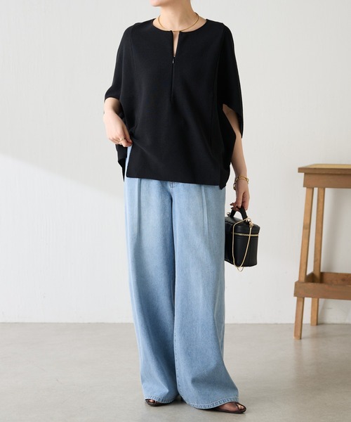 tシャツ 体型カバー/夏大活躍/スキッパーにもなる変形ドルマンシアーニット/WEB限定カラー展開 レディースの画像