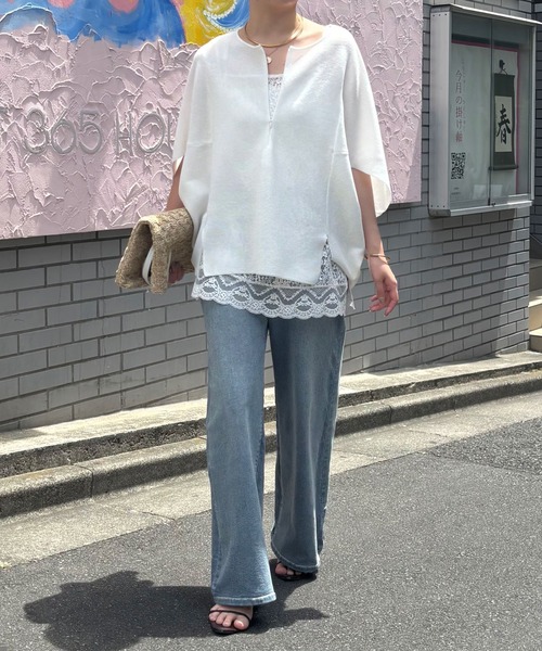 tシャツ 体型カバー/夏大活躍/スキッパーにもなる変形ドルマンシアーニット/WEB限定カラー展開 レディースの画像