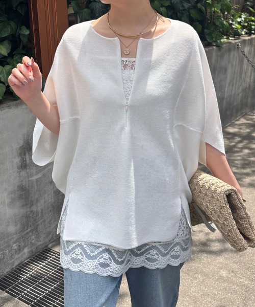 tシャツ 体型カバー/夏大活躍/スキッパーにもなる変形ドルマンシアーニット/WEB限定カラー展開 レディースの画像