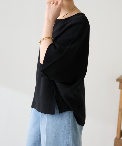 tシャツ 体型カバー/夏大活躍/スキッパーにもなる変形ドルマンシアーニット/WEB限定カラー展開 レディースの画像