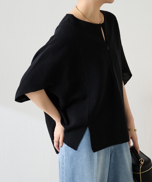 tシャツ 体型カバー/夏大活躍/スキッパーにもなる変形ドルマンシアーニット/WEB限定カラー展開 レディースの画像