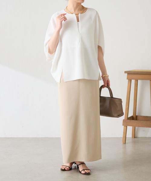 tシャツ 体型カバー/夏大活躍/スキッパーにもなる変形ドルマンシアーニット/WEB限定カラー展開 レディースの画像