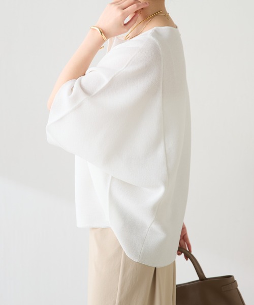 tシャツ 体型カバー/夏大活躍/スキッパーにもなる変形ドルマンシアーニット/WEB限定カラー展開 レディースの画像