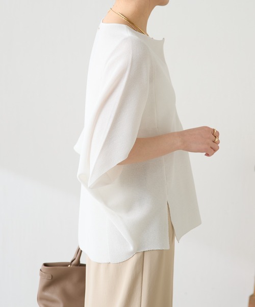 tシャツ 体型カバー/夏大活躍/スキッパーにもなる変形ドルマンシアーニット/WEB限定カラー展開 レディースの画像