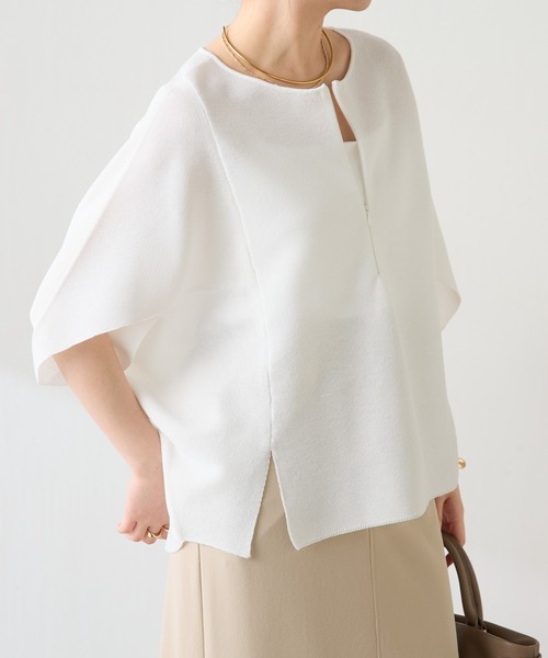 tシャツ 体型カバー/夏大活躍/スキッパーにもなる変形ドルマンシアーニット/WEB限定カラー展開 レディースの画像