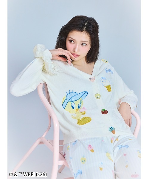 パジャマ ルームウェア 「Tweety」モチーフニットカーディガン レディースの画像