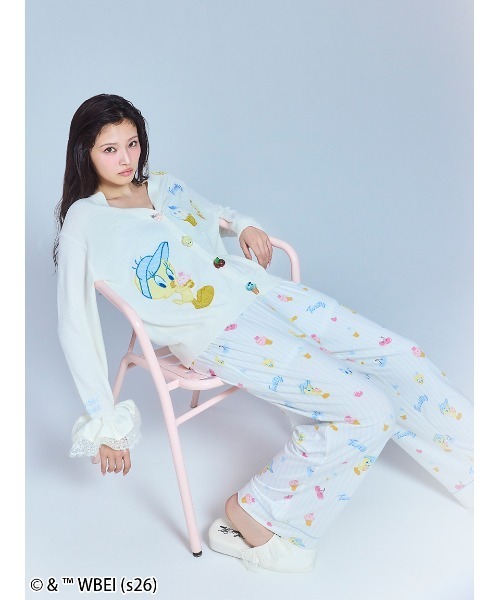パジャマ ルームウェア 「Tweety」モチーフニットカーディガン レディースの画像