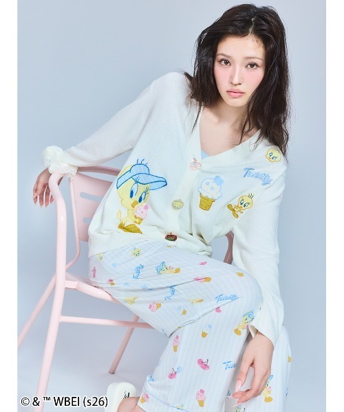 パジャマ ルームウェア 「Tweety」モチーフニットカーディガン レディースの画像