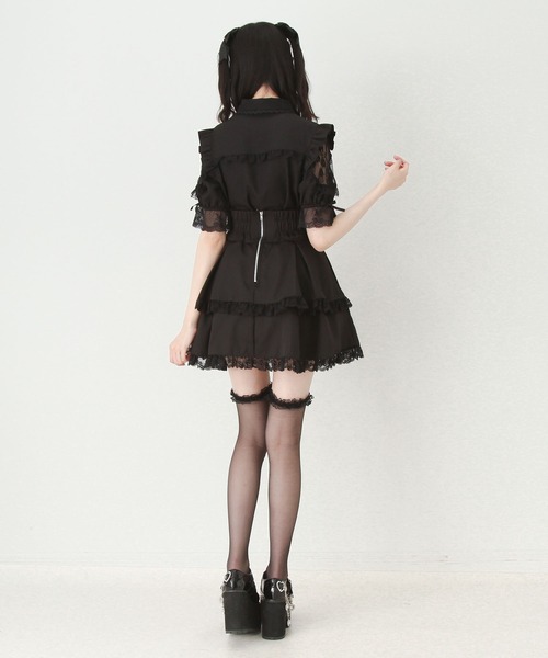 日本製 アンジェリックプリティ ハート フリル 半袖ブラウス ブラック DearMyLove ブラウス シャツ 夏 半袖 レースフリルハートビジュー