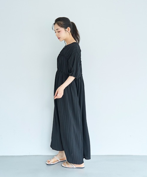 mil（ミル） ワンピース 夏 半袖 ダブル切替え シャーリング