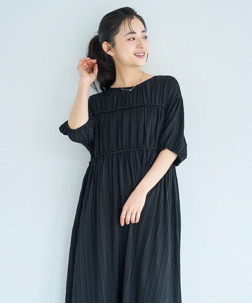 mil（ミル） ワンピース 夏 半袖 ダブル切替え シャーリング