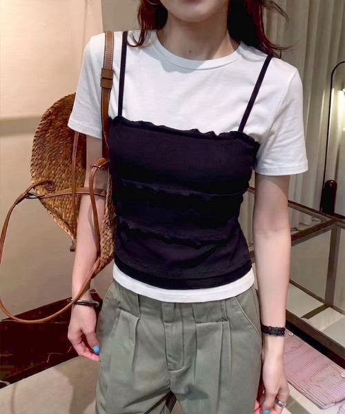 SpRay（スプレイ） tシャツ 半袖 フェイクレイヤードキャミソールT