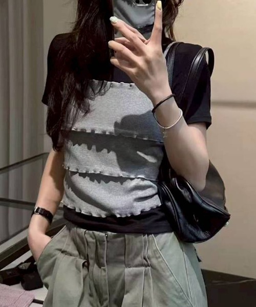 SpRay（スプレイ） tシャツ 半袖 フェイクレイヤードキャミソールT