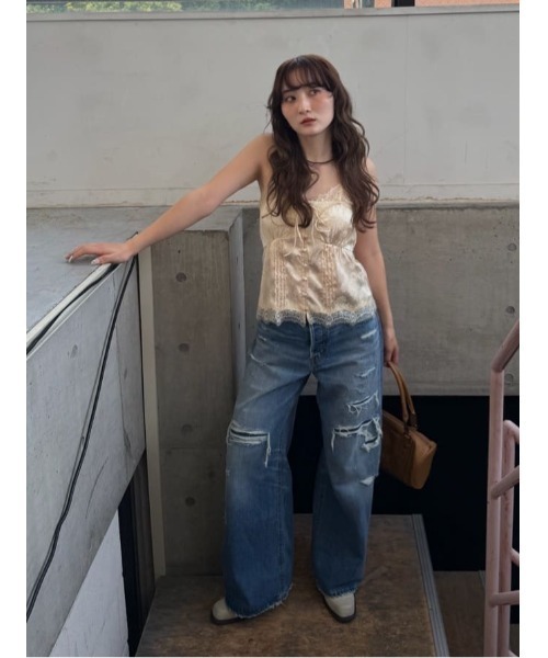 SLY（スライ） キャミソール JQ SATIN LACE CAMI TOPS ジャガード