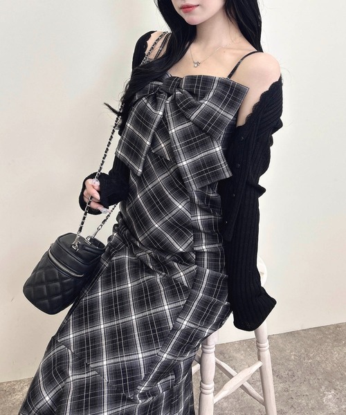 INGNI（イング） ワンピース チェック柄リボンマーメイドキャミ