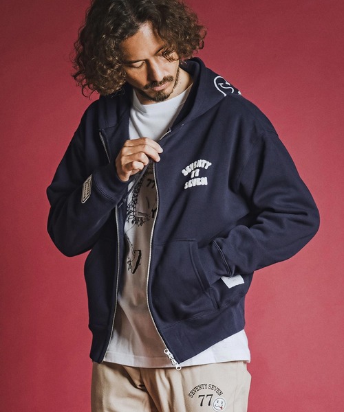パーカー 裏起毛 mpa4177- brushed lining zip-up BOX hoodie (funny