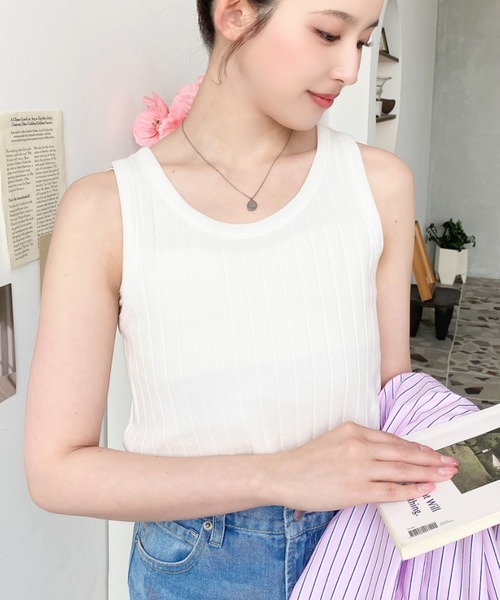 ミスブルマリン　トップス　白　ピンク　12A  ノースリーブ　タンクトップ moment+ タンクトップ ノースリーブ 「累計販売枚数1万枚突破