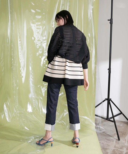 Eimee Law カーディガン ロゴテープブロックメッシュボレロ