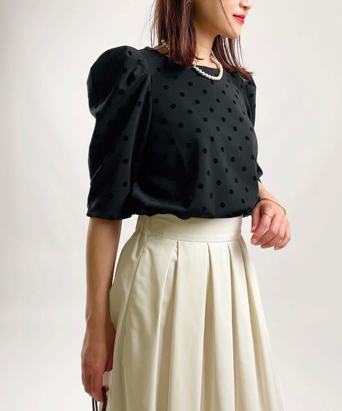 tシャツ 「セットアップ可能」フロッキードットタック袖プルオーバー レディース PICCIN PERLA tシャツ 「セットアップ可能」フロッキードット