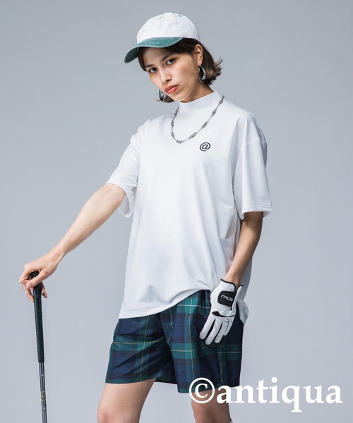 ANTIQUA STCH モックネックロゴＴシャツ GOLF ゴルフ antiqua tシャツ 「STCH」モックネックロゴTシャツ レディース