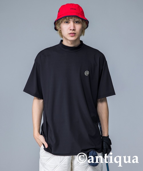 ANTIQUA STCH モックネックロゴＴシャツ GOLF ゴルフ antiqua tシャツ 「STCH」モックネックロゴTシャツ レディース