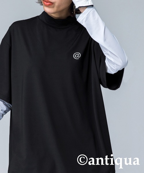 antiqua tシャツ 「STCH」モックネックロゴTシャツ レディース