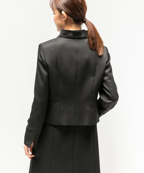 セレモニースーツ セットアップ 卒業式 「喪服」スタンドカラージャケット＆セミフレアワンピース　ブラックフォーマルスーツ レディースの画像
