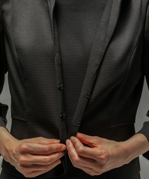セレモニースーツ セットアップ 卒業式 「喪服」スタンドカラージャケット＆セミフレアワンピース　ブラックフォーマルスーツ レディースの画像