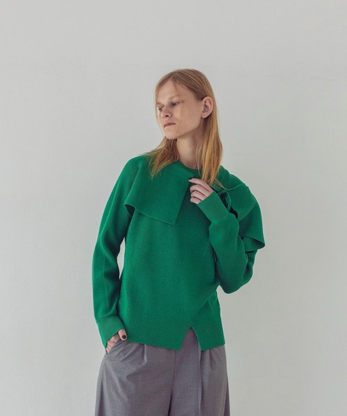 ニット mat yarn design neck pull(アシンメトリーネックプル