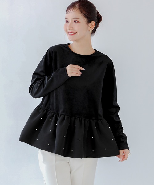 Fit more（フィットモア） 裾バルーンパールベロアトップス レディース