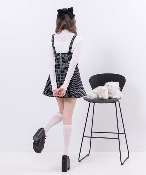 DearMyLoveRose スカート ビジューボタンツイードミニジャンスカ