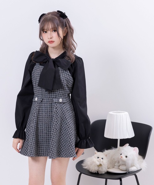 【新品】Rady キラキラ♡ビジューボタン ラインスタジャン ラメキャミソールドレス/ビジュー/ノースリーブ/サイド透け