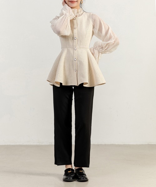 美品　anana ウールライクティアードぺプラムベスト　ジレ　ブラック 美品anana ウールライクティアードぺプラムベストジレブラック