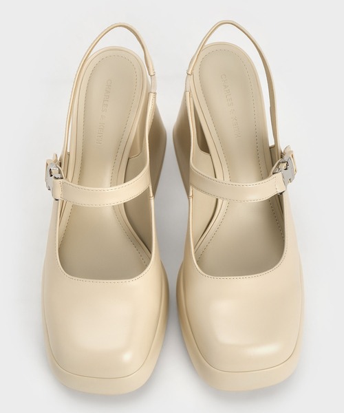 m　プラットフォームメリージェーン CHARLES & KEITH メッシュ カーブプラットフォームメリー