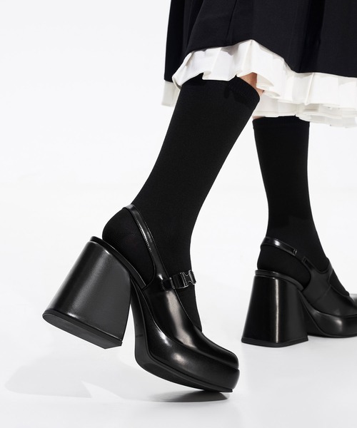 m　プラットフォームメリージェーン CHARLES & KEITH｜メッシュ カーブプラットフォームメリー