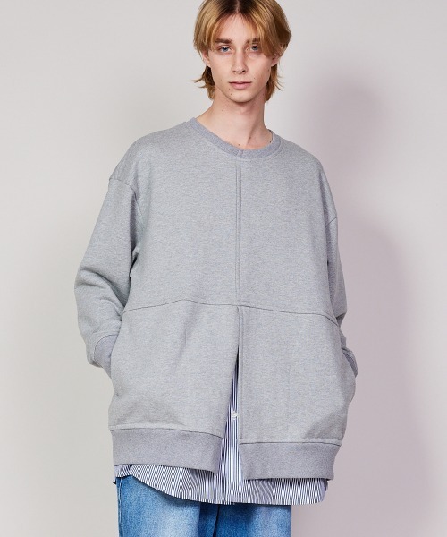 REFLEM フェイクレイヤード　ダメージスウェット rehacer（レアセル） トレーナー スウェット : Slit Fake Layered CS