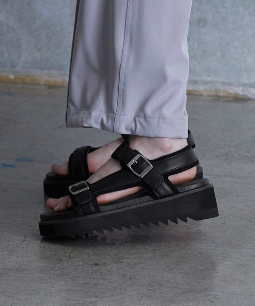 【SERACE】シャークハイソールダブルストラップサンダル(＋6㎝) SERACE】Shark high sole double strap sandal / シャークハイ